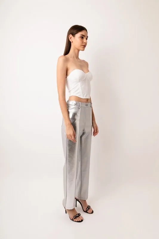 Faux leather silver metallic pant