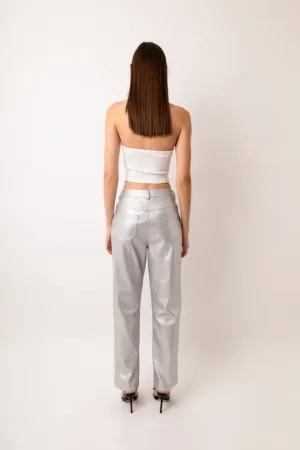 Faux leather silver metallic pant
