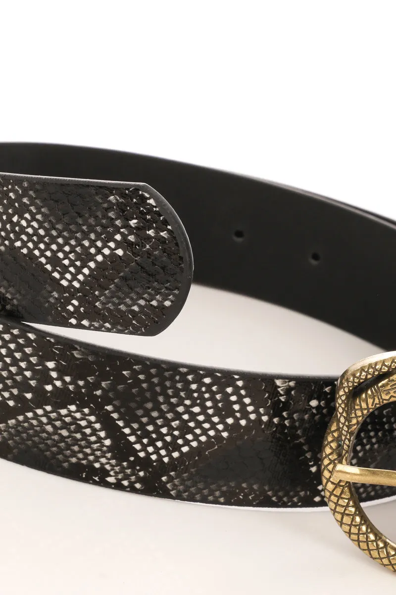Faux Leather Snakeskin Buckle Belt
