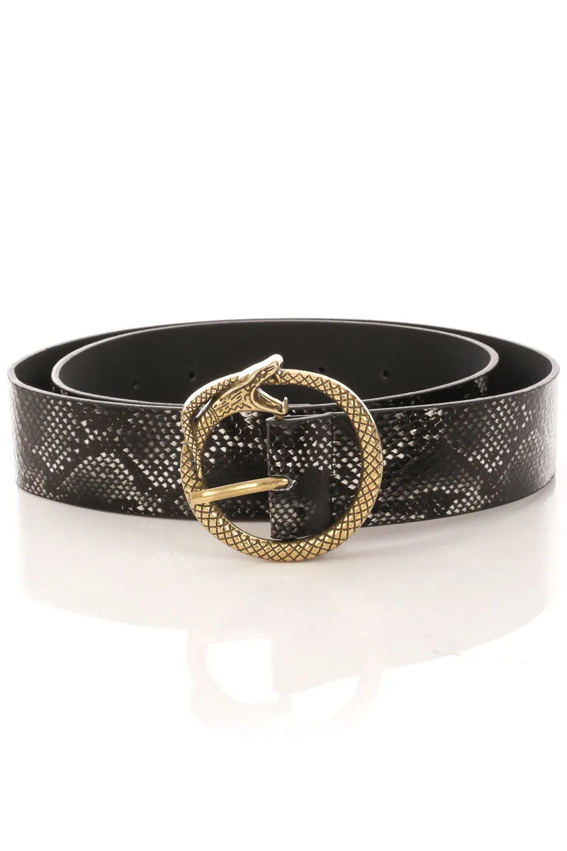 Faux Leather Snakeskin Buckle Belt