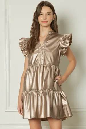 Faux leather tiered mini dress