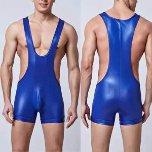 Faux Leather Wrestling Suit