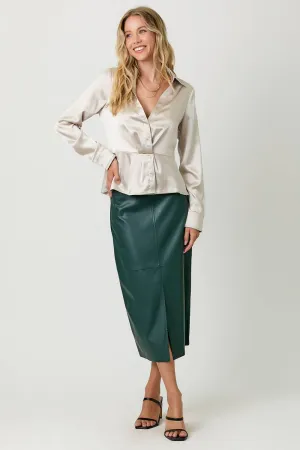 FINAL SALE: Faux Leather Front Midi Skirt