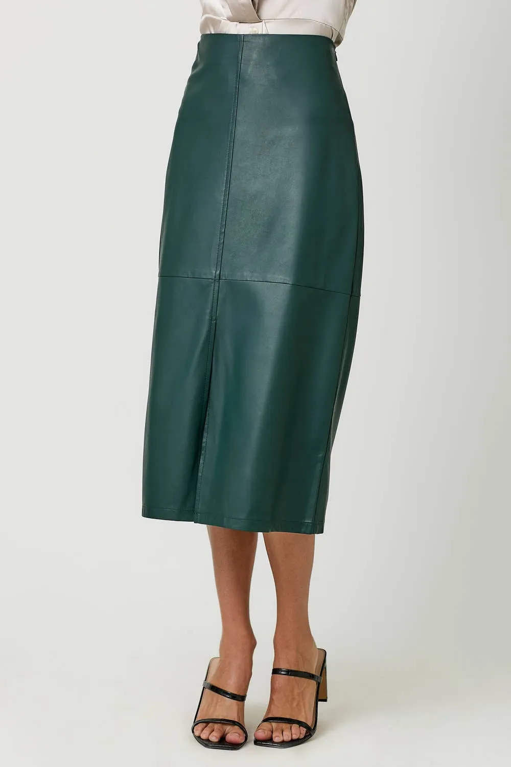 FINAL SALE: Faux Leather Front Midi Skirt