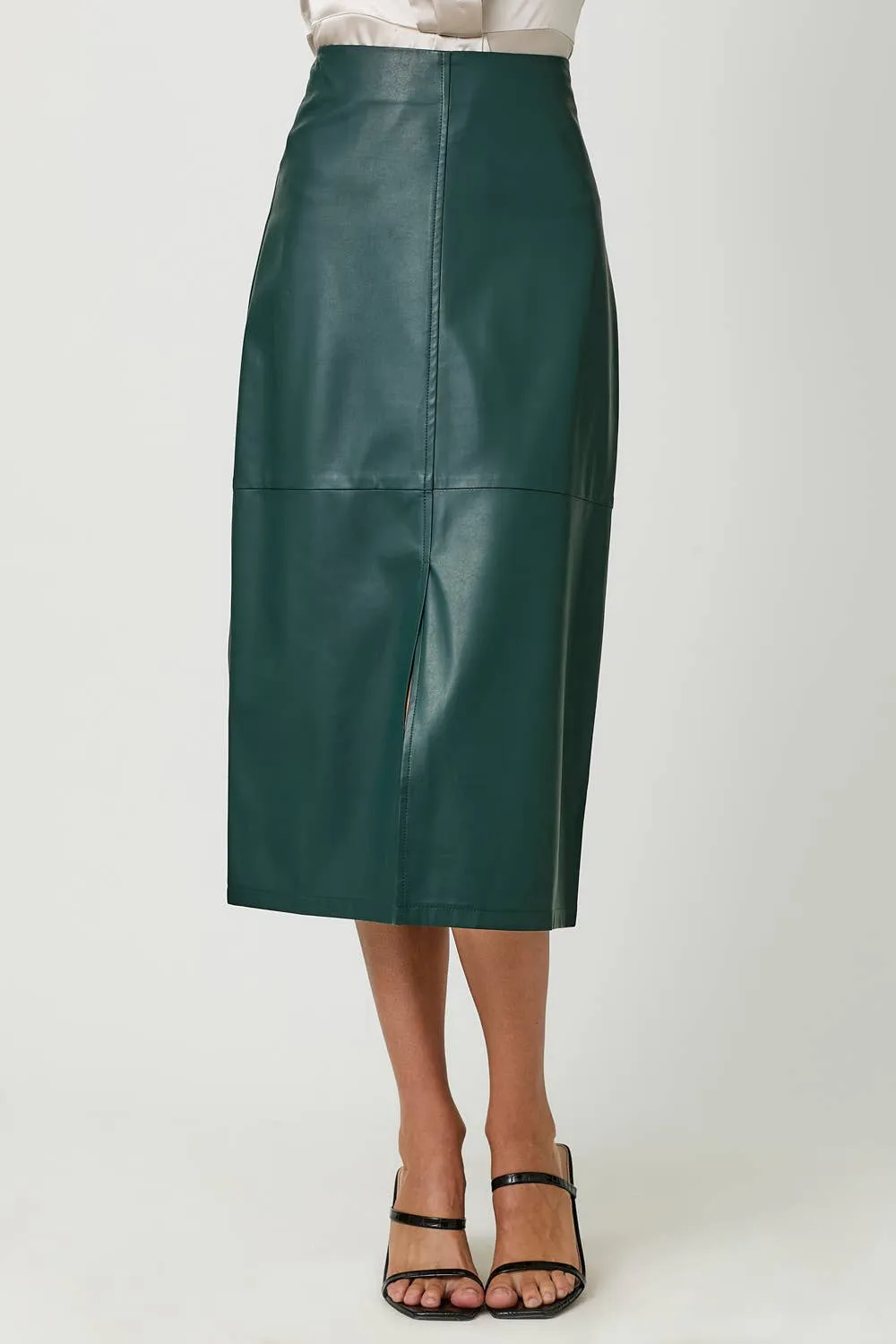 FINAL SALE: Faux Leather Front Midi Skirt