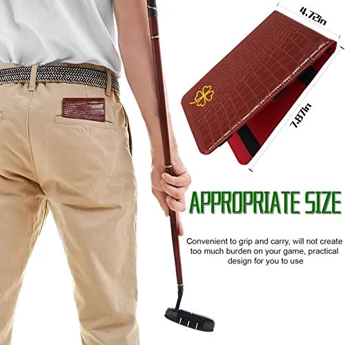 FINGER TEN Golf Scorecard Holder Yardage Cover with 2 Free Golf Pencil Pack, Deluxe Color Black Blue Brown Gift Lucky Clover (Red-Lucky Clover)