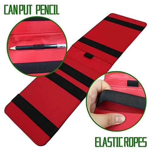 FINGER TEN Golf Scorecard Holder Yardage Cover with 2 Free Golf Pencil Pack, Deluxe Color Black Blue Brown Gift Lucky Clover (Red-Lucky Clover)