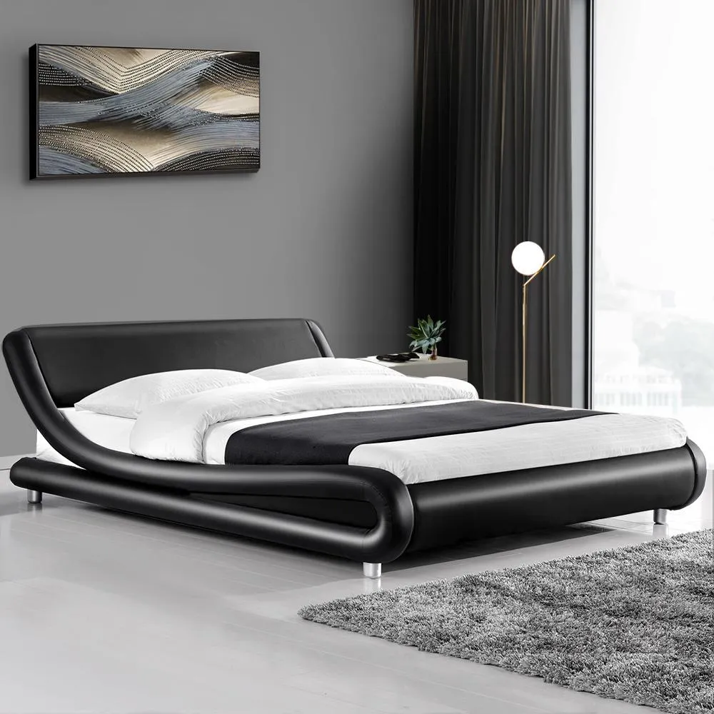 Flio Bed Frame PU Leather - Black Double