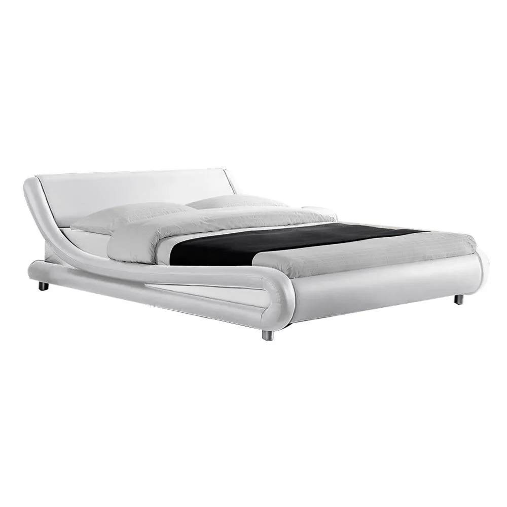 Flio Bed Frame PU Leather - White Queen