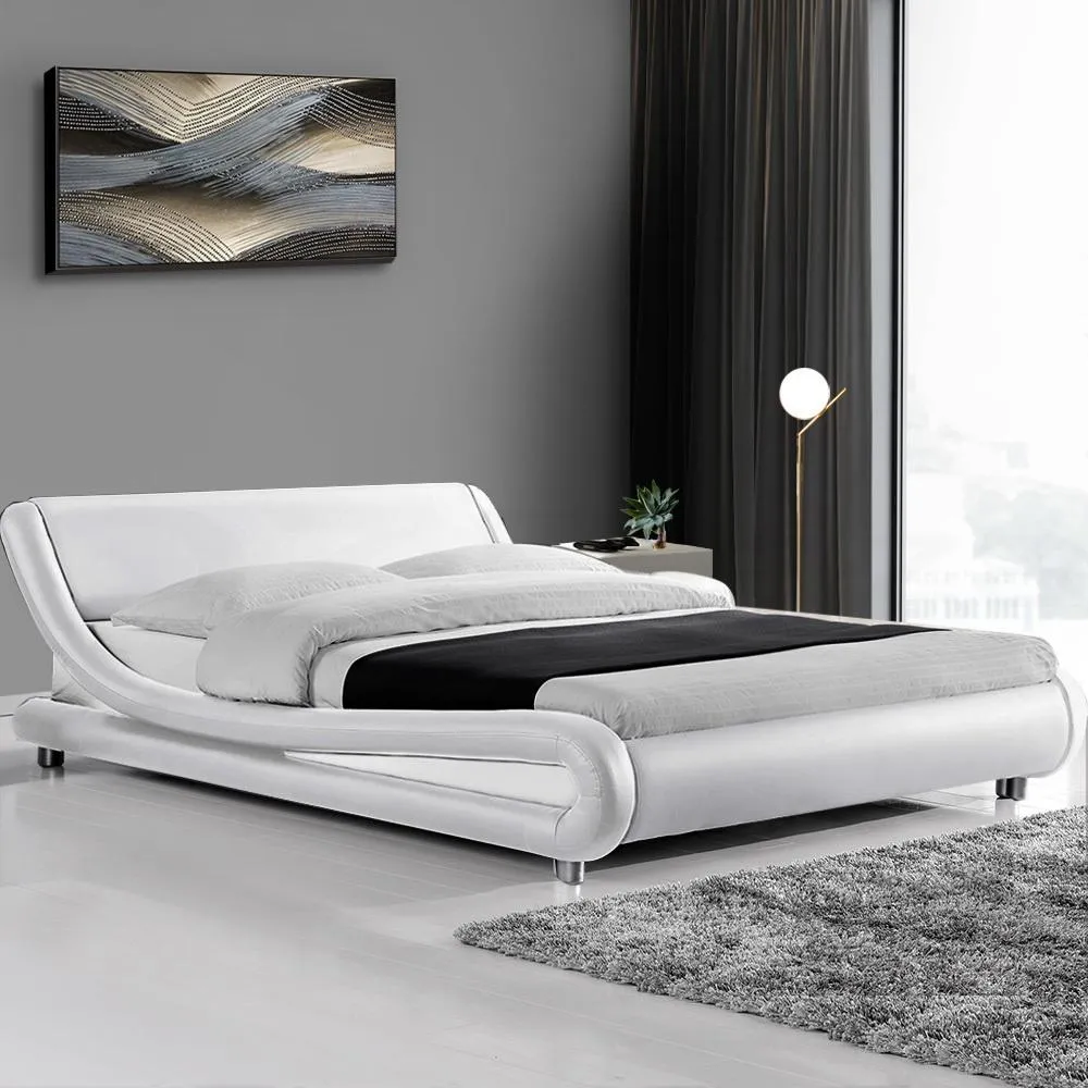 Flio Bed Frame PU Leather - White Queen
