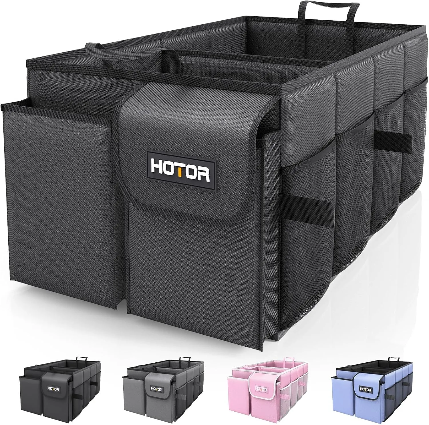 Foldable Trunk Organizer for Car, Fit SUVs & Sedans - Black, 2 Compartments, 21.3"×12.6"×10.6"
