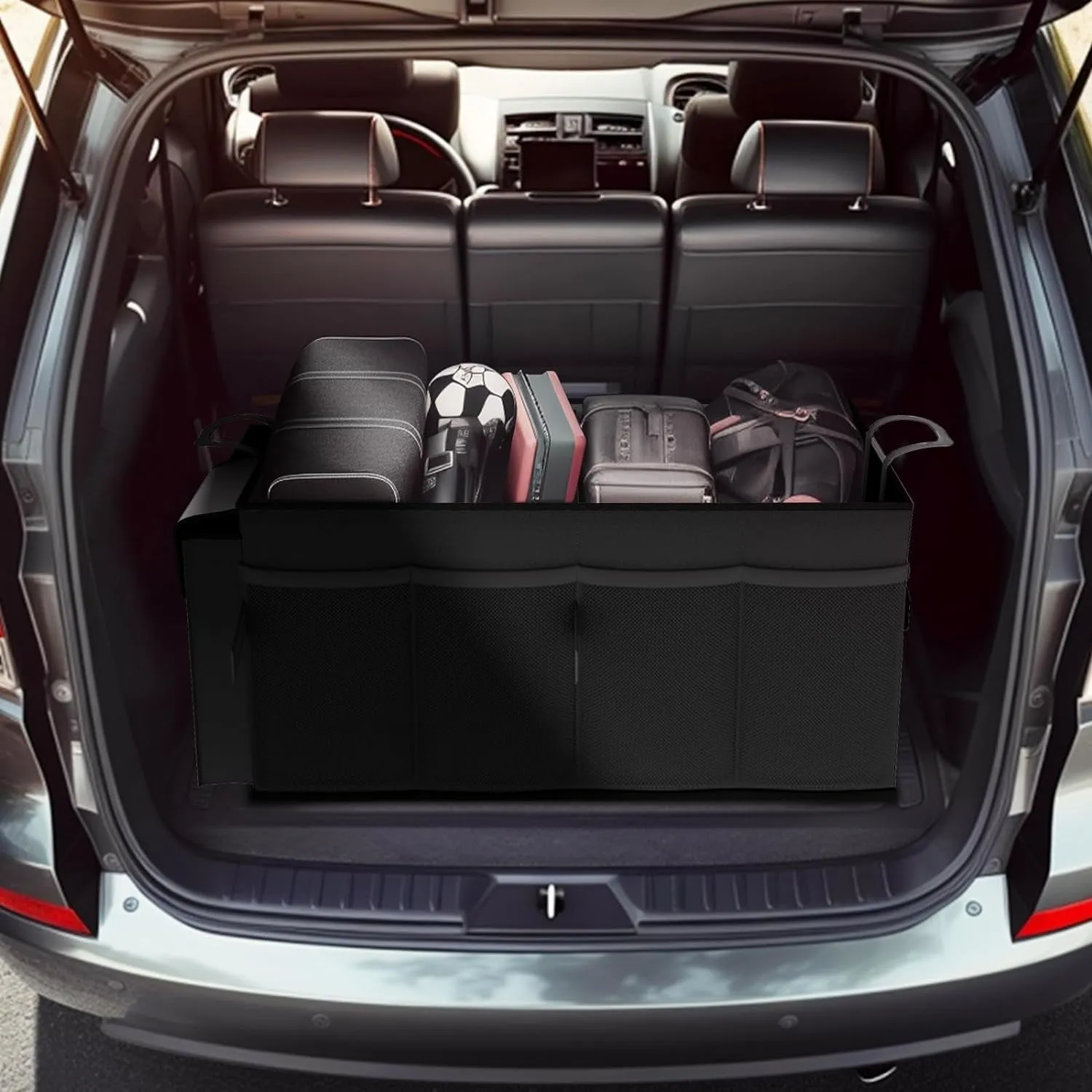 Foldable Trunk Organizer for Car, Fit SUVs & Sedans - Black, 2 Compartments, 21.3"×12.6"×10.6"
