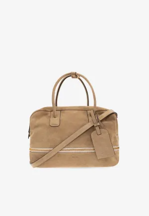 Folding Suede Top Handle Bag