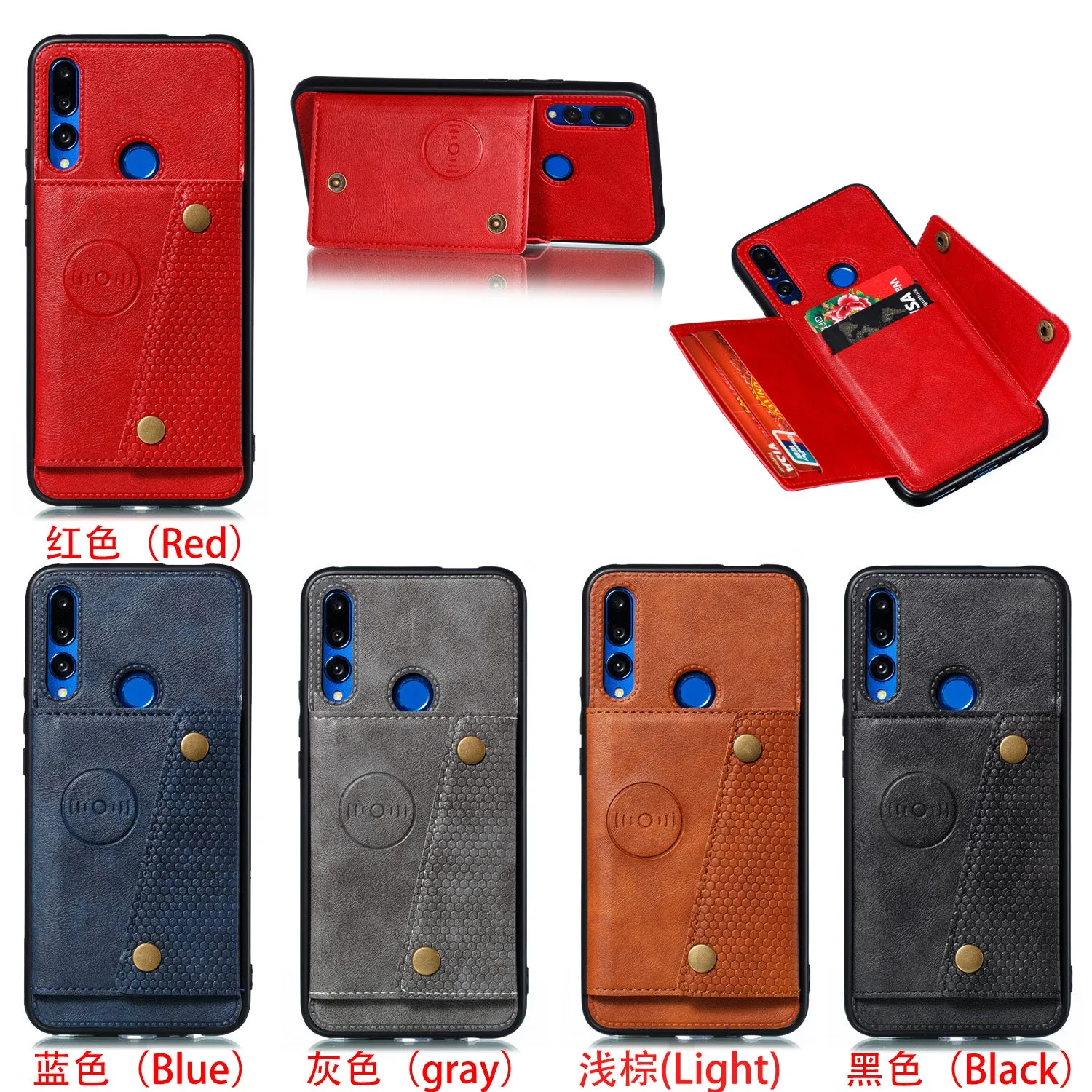 For HUAWEI Y9 prime 2019 PU Leather Shockproof Cell Phone Case Anti-dust Phone Case with Double Buckle Card Slot Pocket  gray