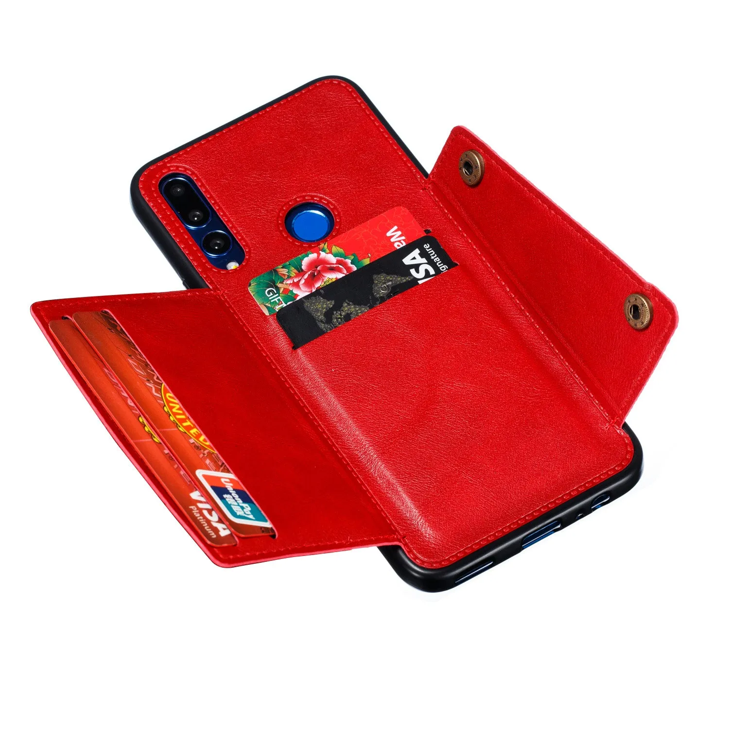 For HUAWEI Y9 prime 2019 PU Leather Shockproof Cell Phone Case Anti-dust Phone Case with Double Buckle Card Slot Pocket  gray