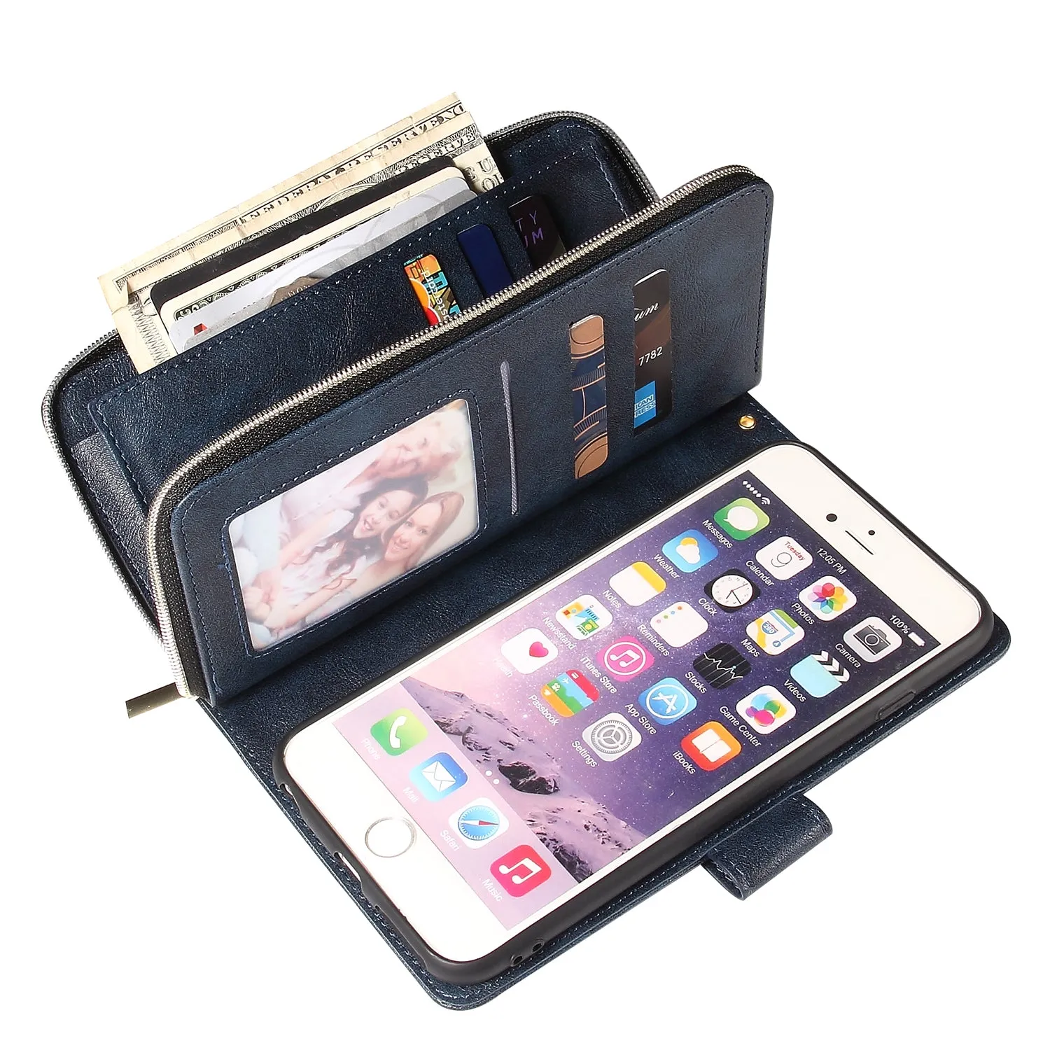 For Iphone 6/6s/6 Plus/6s Plus/7 Plus/8 Plus Pu Leather  Mobile Phone Cover Zipper Card Bag   Wrist Strap brown