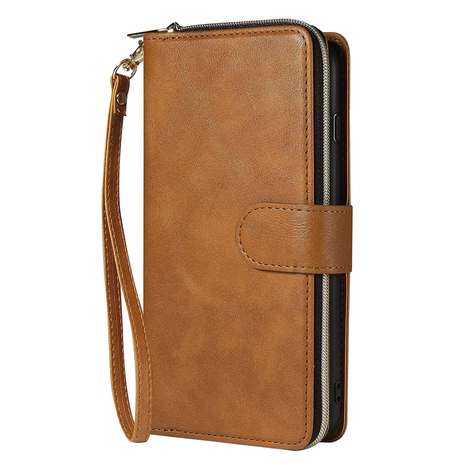 For Iphone 6/6s/6 Plus/6s Plus/7 Plus/8 Plus Pu Leather  Mobile Phone Cover Zipper Card Bag   Wrist Strap brown