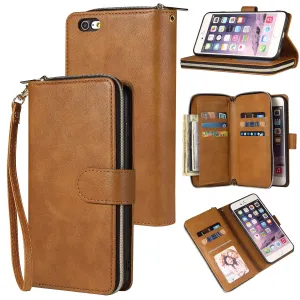 For Iphone 6/6s/6 Plus/6s Plus/7 Plus/8 Plus Pu Leather  Mobile Phone Cover Zipper Card Bag   Wrist Strap brown