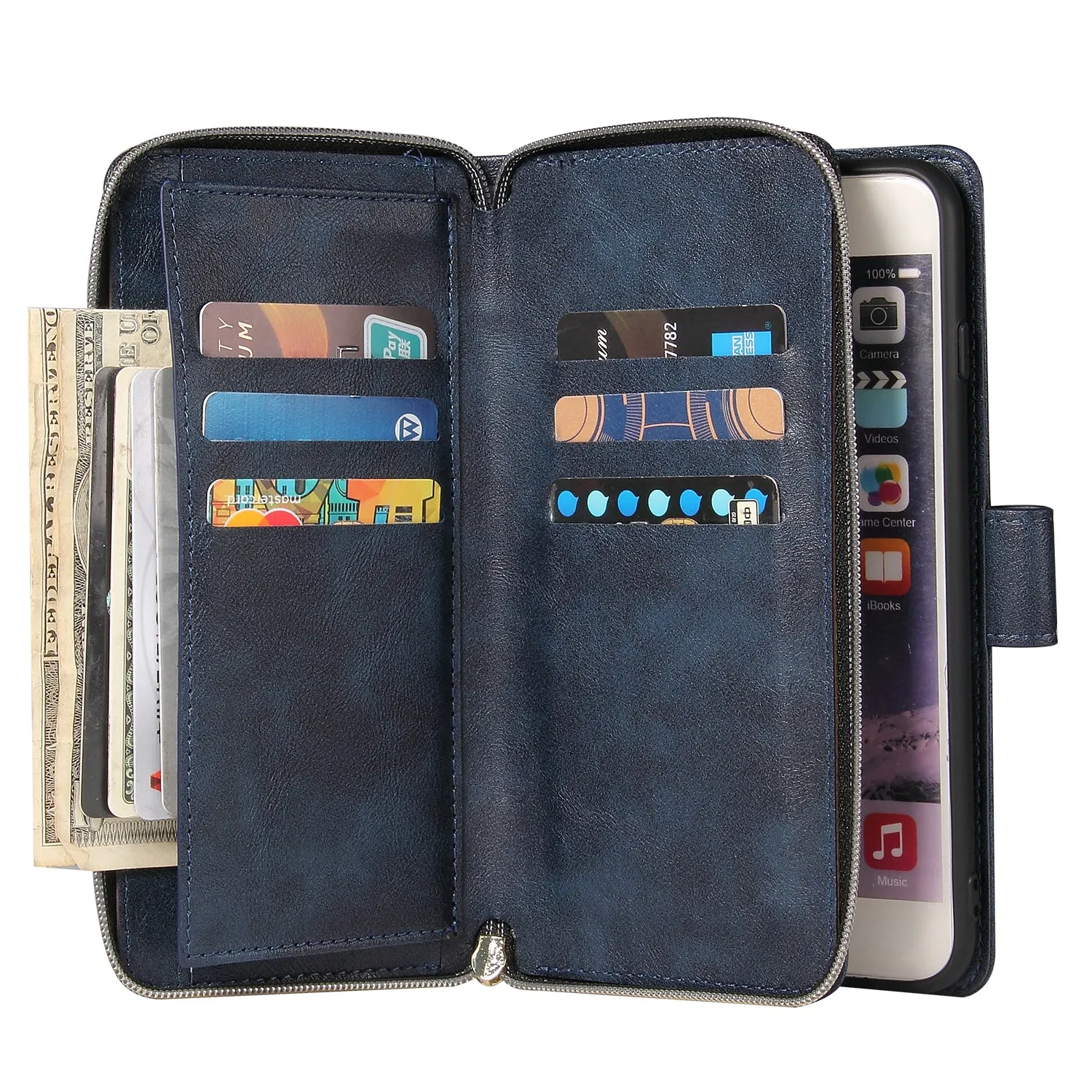 For Iphone 6/6s/6 Plus/6s Plus/7 Plus/8 Plus Pu Leather  Mobile Phone Cover Zipper Card Bag   Wrist Strap brown