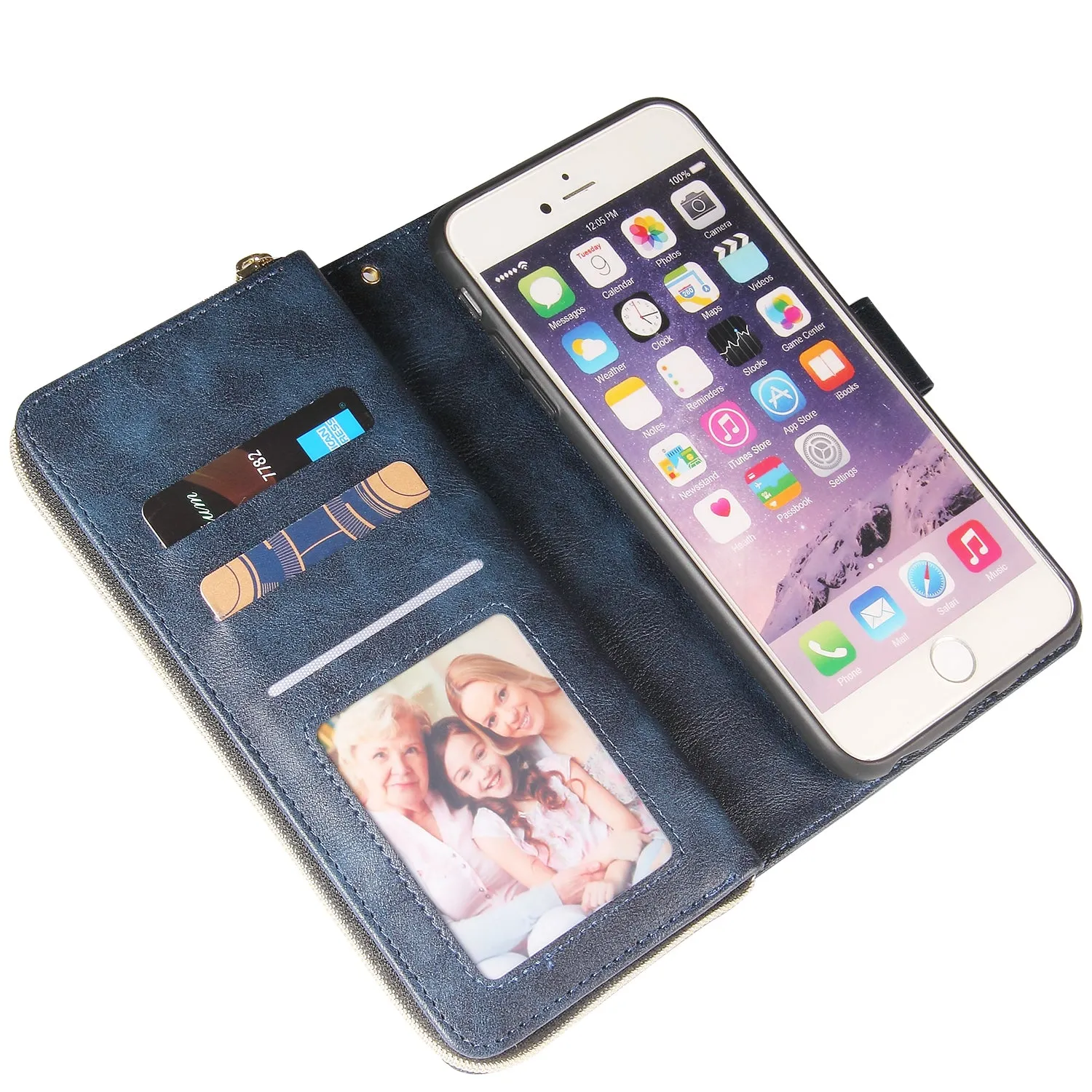 For Iphone 6/6s/6 Plus/6s Plus/7 Plus/8 Plus Pu Leather  Mobile Phone Cover Zipper Card Bag   Wrist Strap brown
