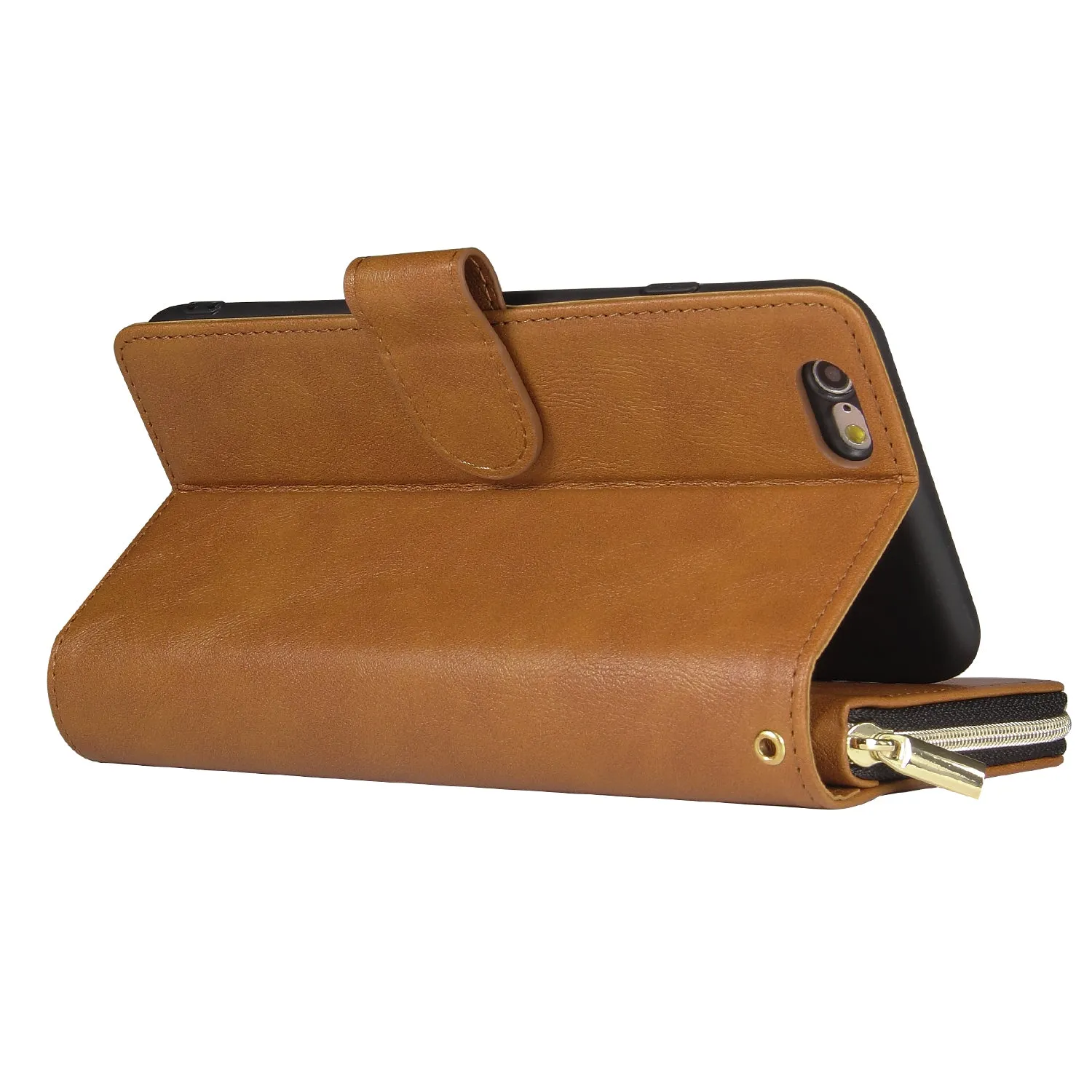 For Iphone 6/6s/6 Plus/6s Plus/7 Plus/8 Plus Pu Leather  Mobile Phone Cover Zipper Card Bag   Wrist Strap brown