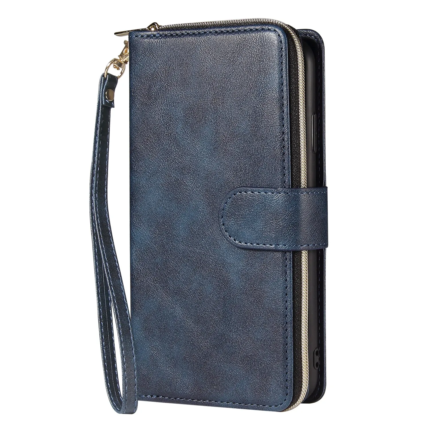 For iphone X/XS/XS MAX/11/11Pro Pu Leather  Mobile Phone Cover Zipper Card Bag   Wrist Strap Rose gold