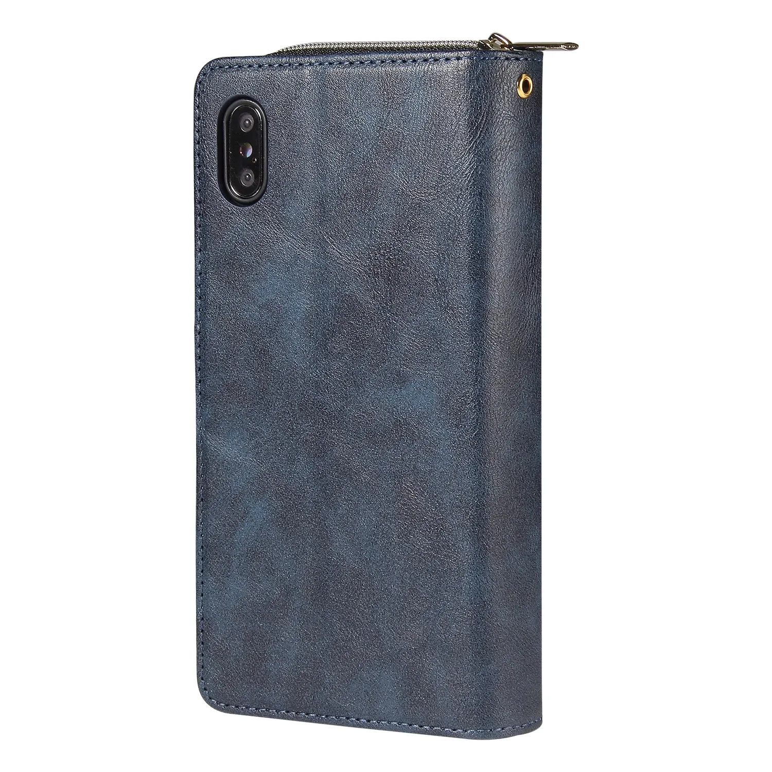 For iphone X/XS/XS MAX/11/11Pro Pu Leather  Mobile Phone Cover Zipper Card Bag   Wrist Strap Rose gold
