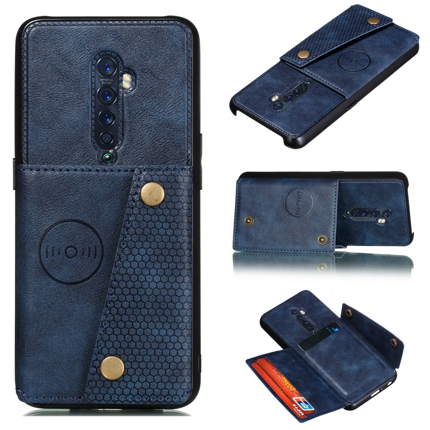 For OPPO A9 2020/Realme XT/Reno 2 Mobile Phone Shell Classic Textured Pattern Buckle Closure Design Anti-fall Smartphone Case  blue