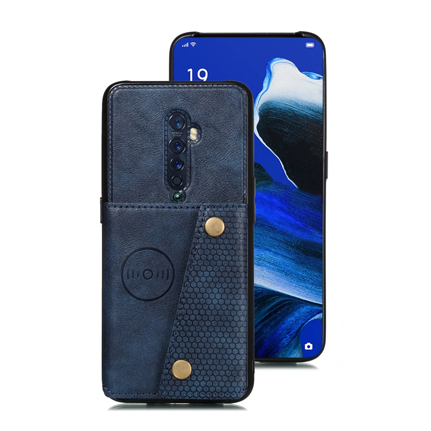 For OPPO A9 2020/Realme XT/Reno 2 Mobile Phone Shell Classic Textured Pattern Buckle Closure Design Anti-fall Smartphone Case  blue