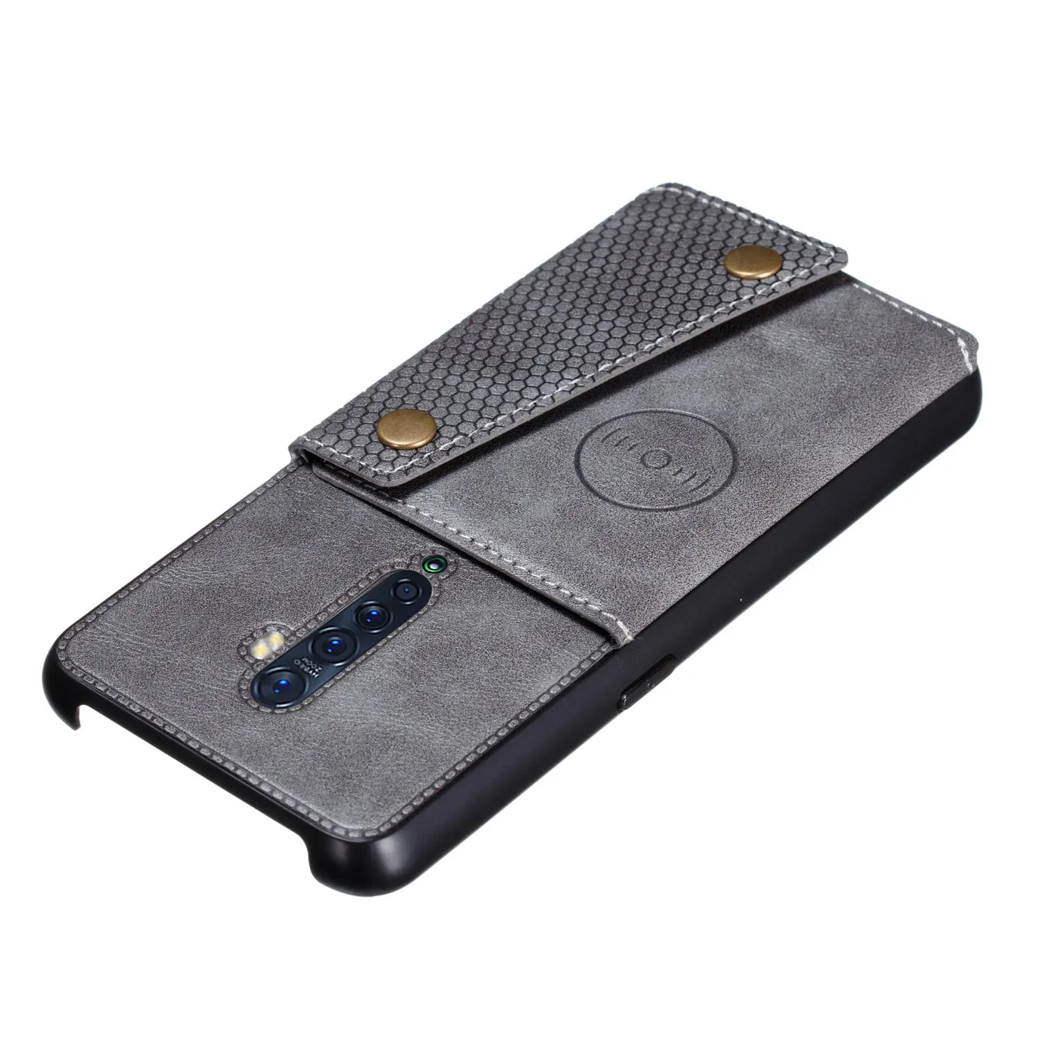 For OPPO A9 2020/Realme XT/Reno 2 Mobile Phone Shell Classic Textured Pattern Buckle Closure Design Anti-fall Smartphone Case  gray