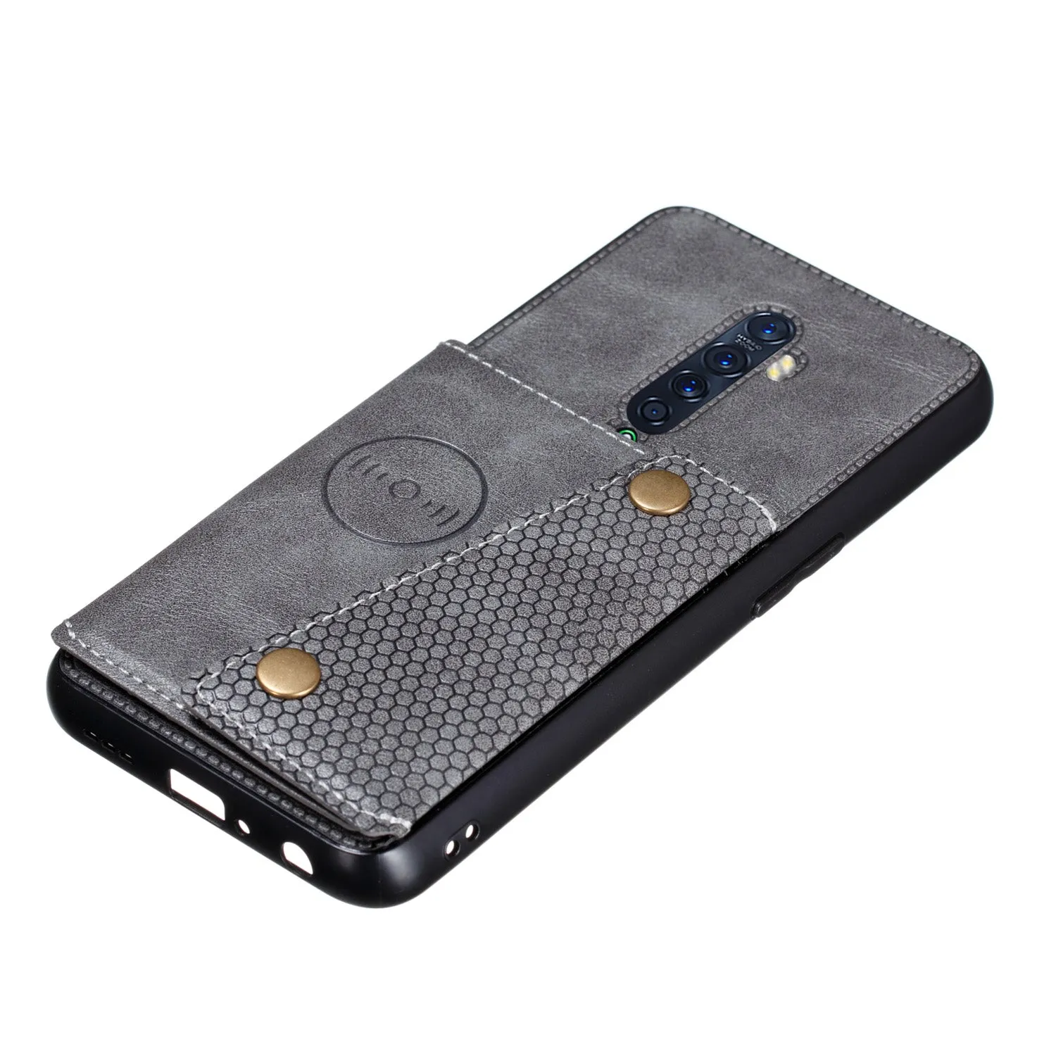 For OPPO A9 2020/Realme XT/Reno 2 Mobile Phone Shell Classic Textured Pattern Buckle Closure Design Anti-fall Smartphone Case  gray