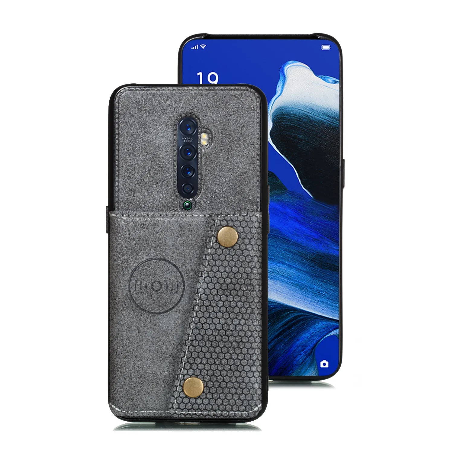 For OPPO A9 2020/Realme XT/Reno 2 Mobile Phone Shell Classic Textured Pattern Buckle Closure Design Anti-fall Smartphone Case  gray