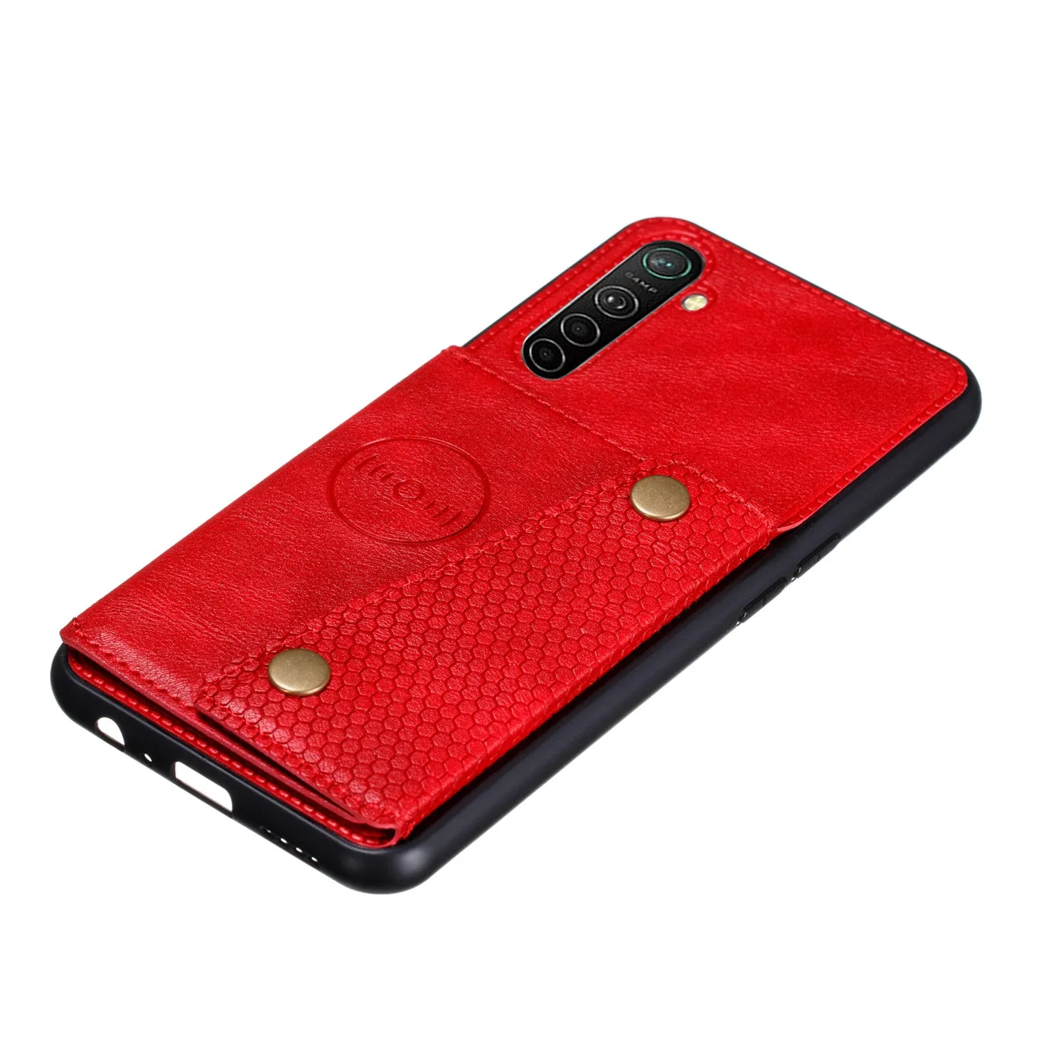 For OPPO A9 2020/Realme XT/Reno 2 Mobile Phone Shell Classic Textured Pattern Buckle Closure Design Anti-fall Smartphone Case  red