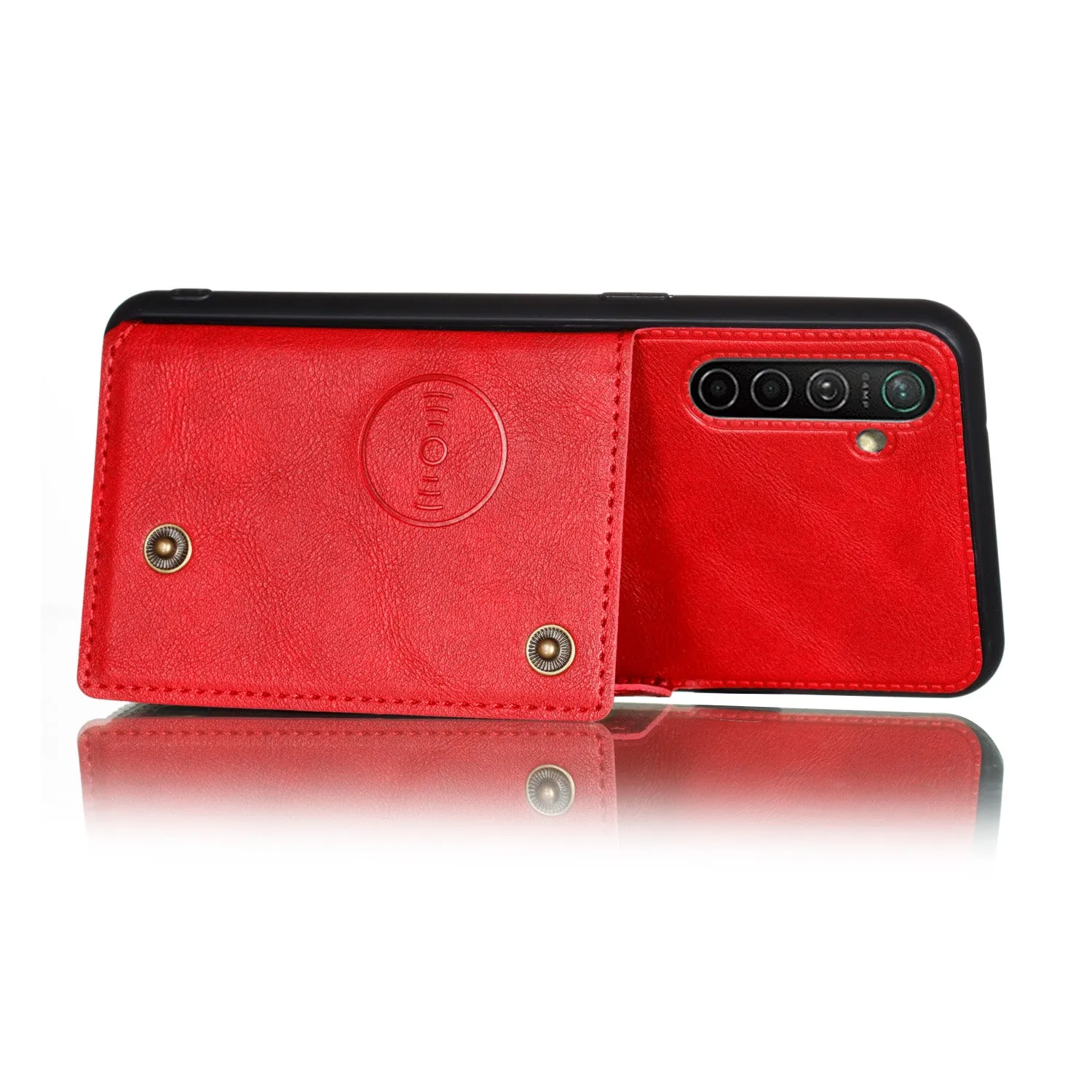 For OPPO A9 2020/Realme XT/Reno 2 Mobile Phone Shell Classic Textured Pattern Buckle Closure Design Anti-fall Smartphone Case  red