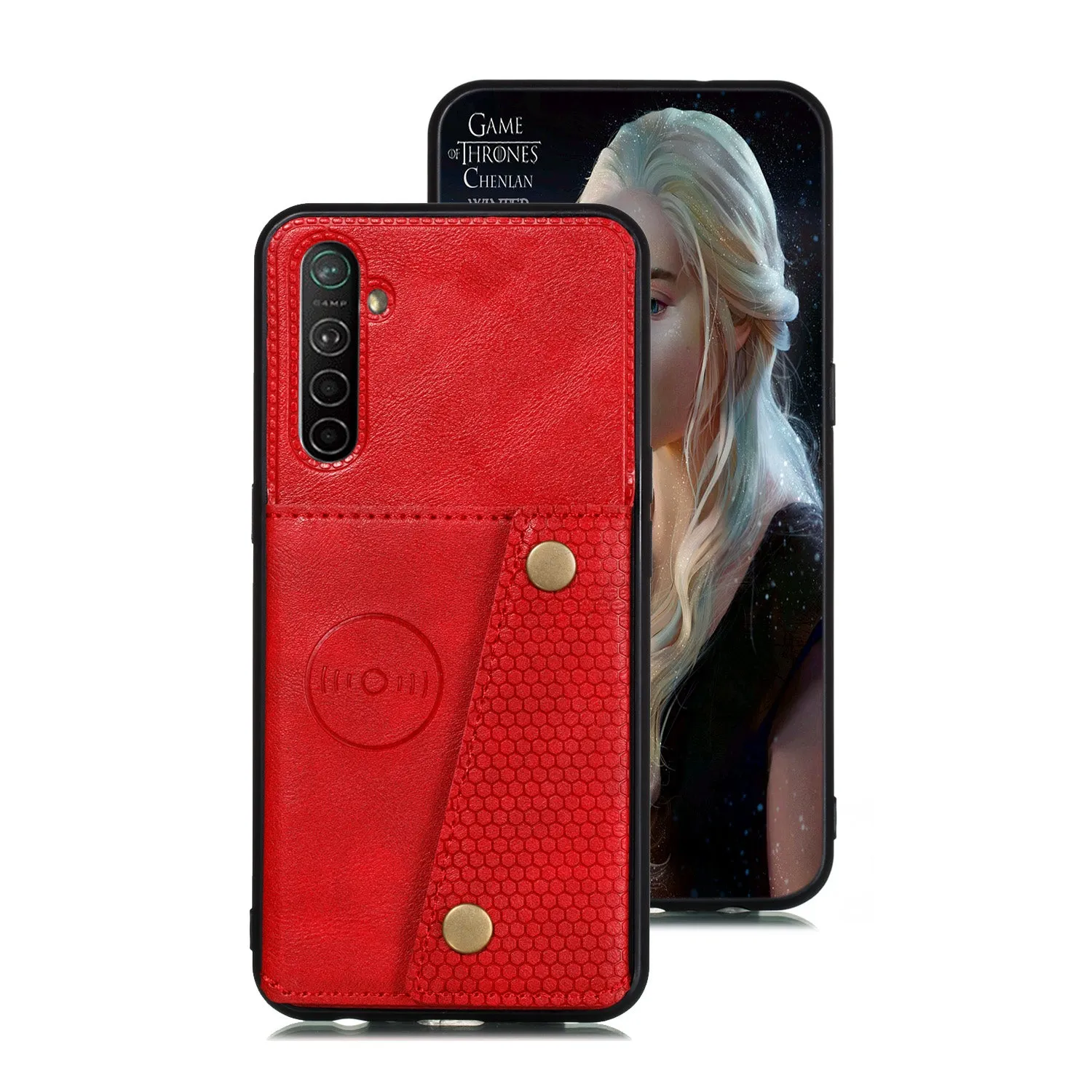 For OPPO A9 2020/Realme XT/Reno 2 Mobile Phone Shell Classic Textured Pattern Buckle Closure Design Anti-fall Smartphone Case  red
