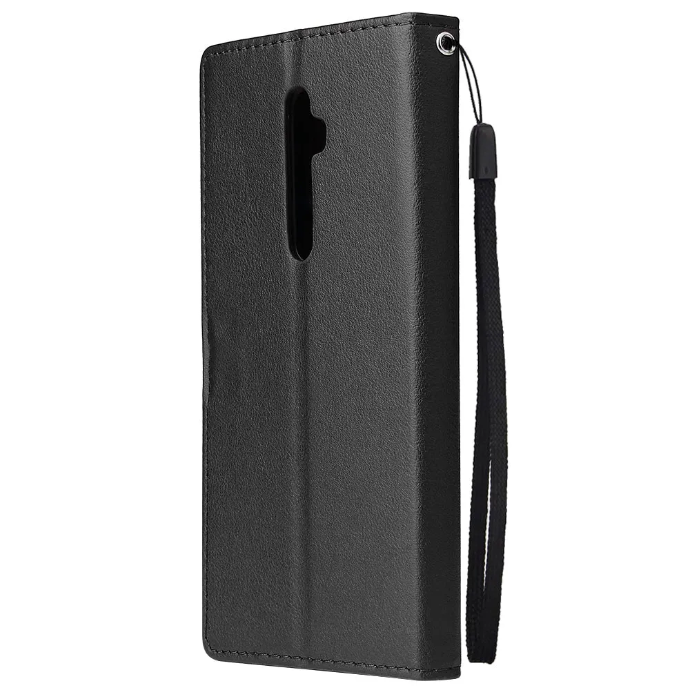 For Oppo A9 2020/Reno 2Z Cellphone Shell PU Leather Mobile Phone Cover Stand Available Anti-drop Elegant Smartphone Case Black