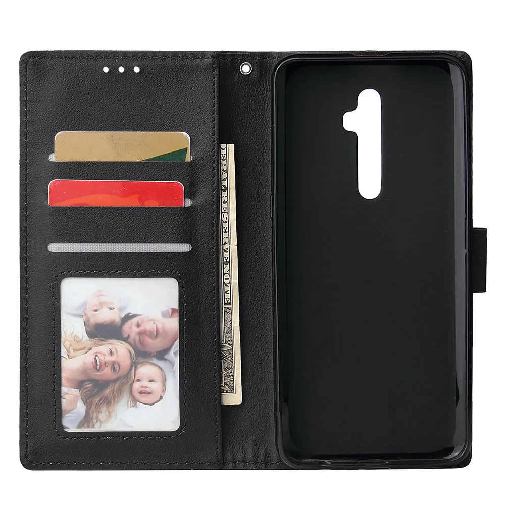 For Oppo A9 2020/Reno 2Z Cellphone Shell PU Leather Mobile Phone Cover Stand Available Anti-drop Elegant Smartphone Case Black