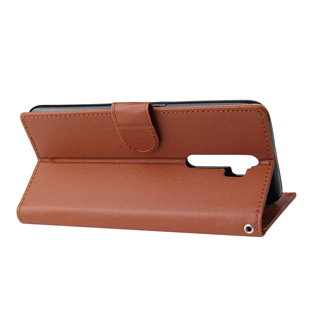 For Oppo A9 2020/Reno 2Z Cellphone Shell PU Leather Mobile Phone Cover Stand Available Anti-drop Elegant Smartphone Case Brown