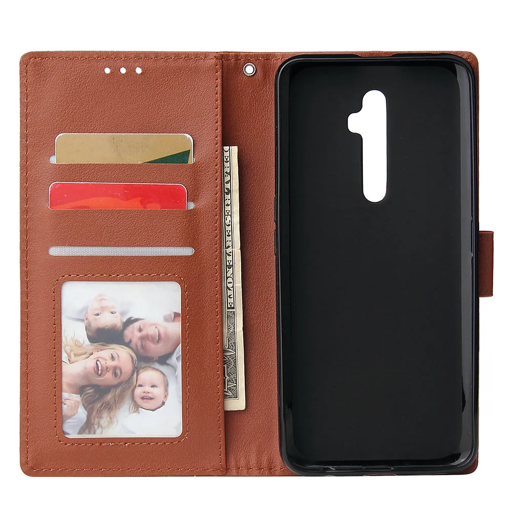 For Oppo A9 2020/Reno 2Z Cellphone Shell PU Leather Mobile Phone Cover Stand Available Anti-drop Elegant Smartphone Case Brown