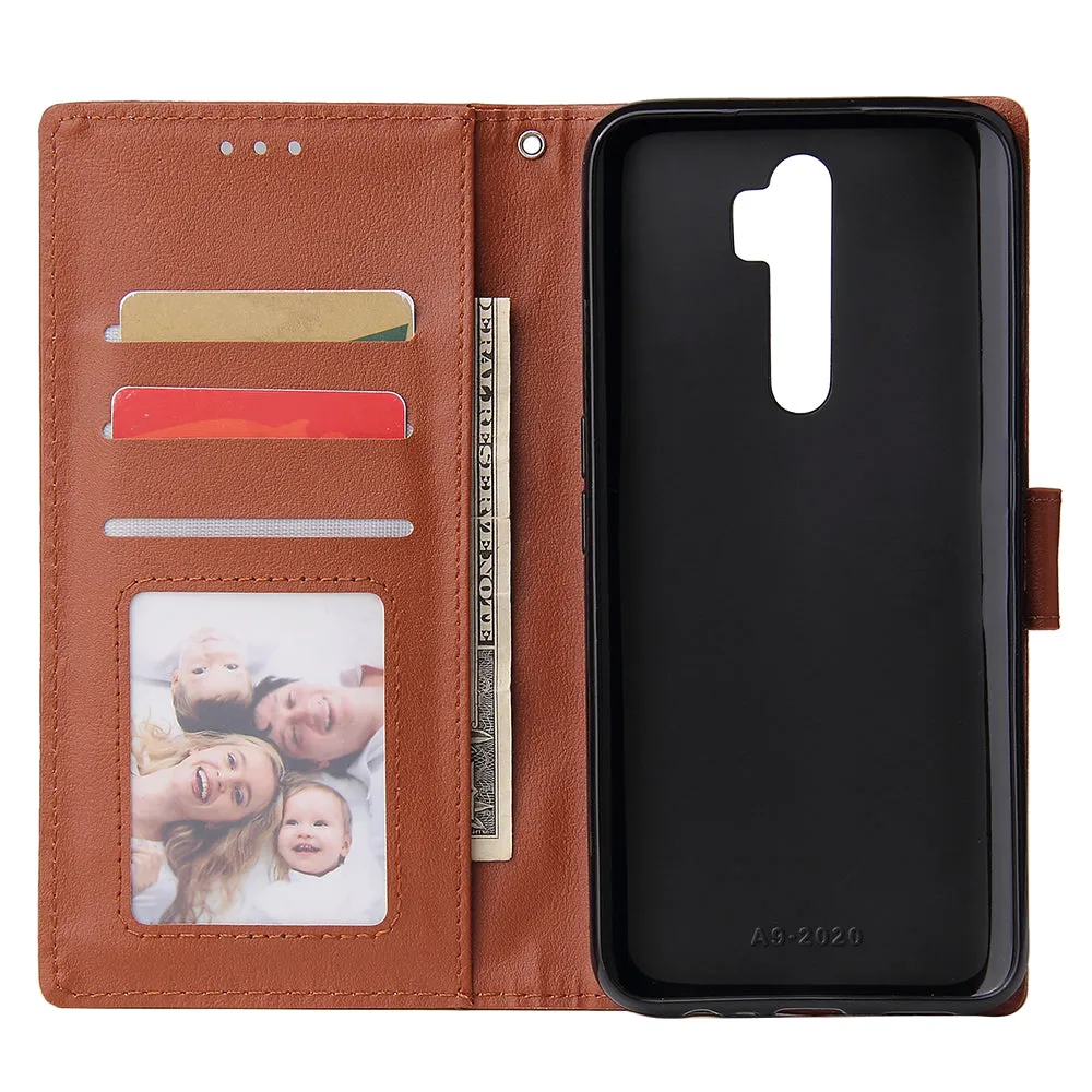 For Oppo A9 2020/Reno 2Z Cellphone Shell PU Leather Mobile Phone Cover Stand Available Anti-drop Elegant Smartphone Case Gold