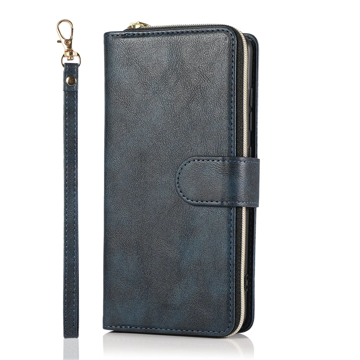 For Samsung A01/A21/A31/A41/A51 Pu Leather  Mobile Phone Cover Zipper Card Bag   Wrist Strap blue