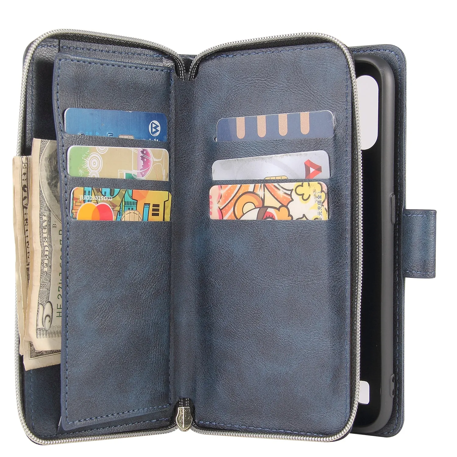 For Samsung A01/A21/A31/A41/A51 Pu Leather  Mobile Phone Cover Zipper Card Bag   Wrist Strap Rose gold