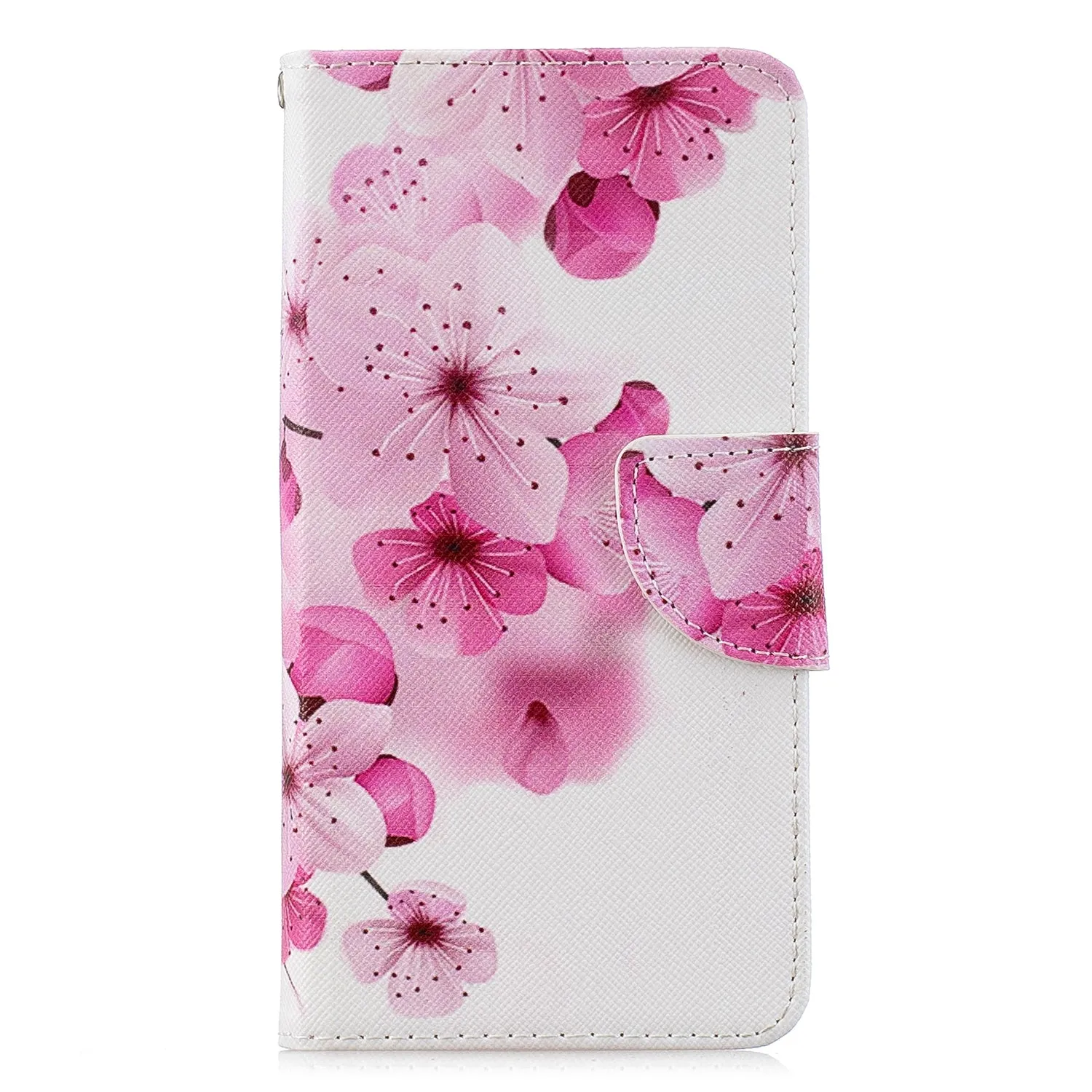 For Samsung A10S/A20S Smartphone Case PU Leather Phone Shell Lovely Cartoon Pattern Card Slots Overall Protection peach blossom