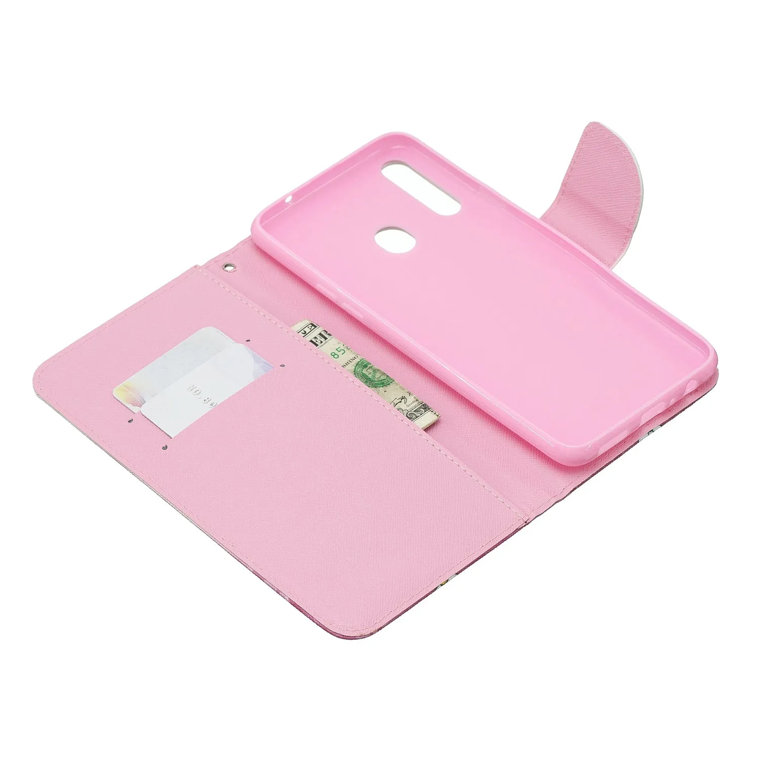 For Samsung A10S/A20S Smartphone Case PU Leather Phone Shell Lovely Cartoon Pattern Card Slots Overall Protection peach blossom