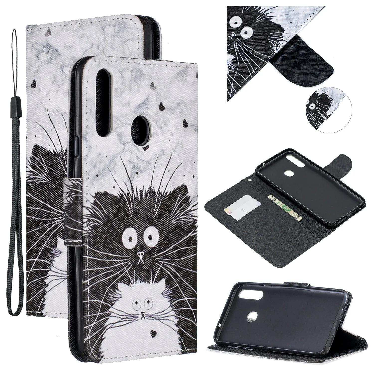 For Samsung A10S/A20S Smartphone Case PU Leather Phone Shell Lovely Cartoon Pattern Card Slots Overall Protection peach blossom