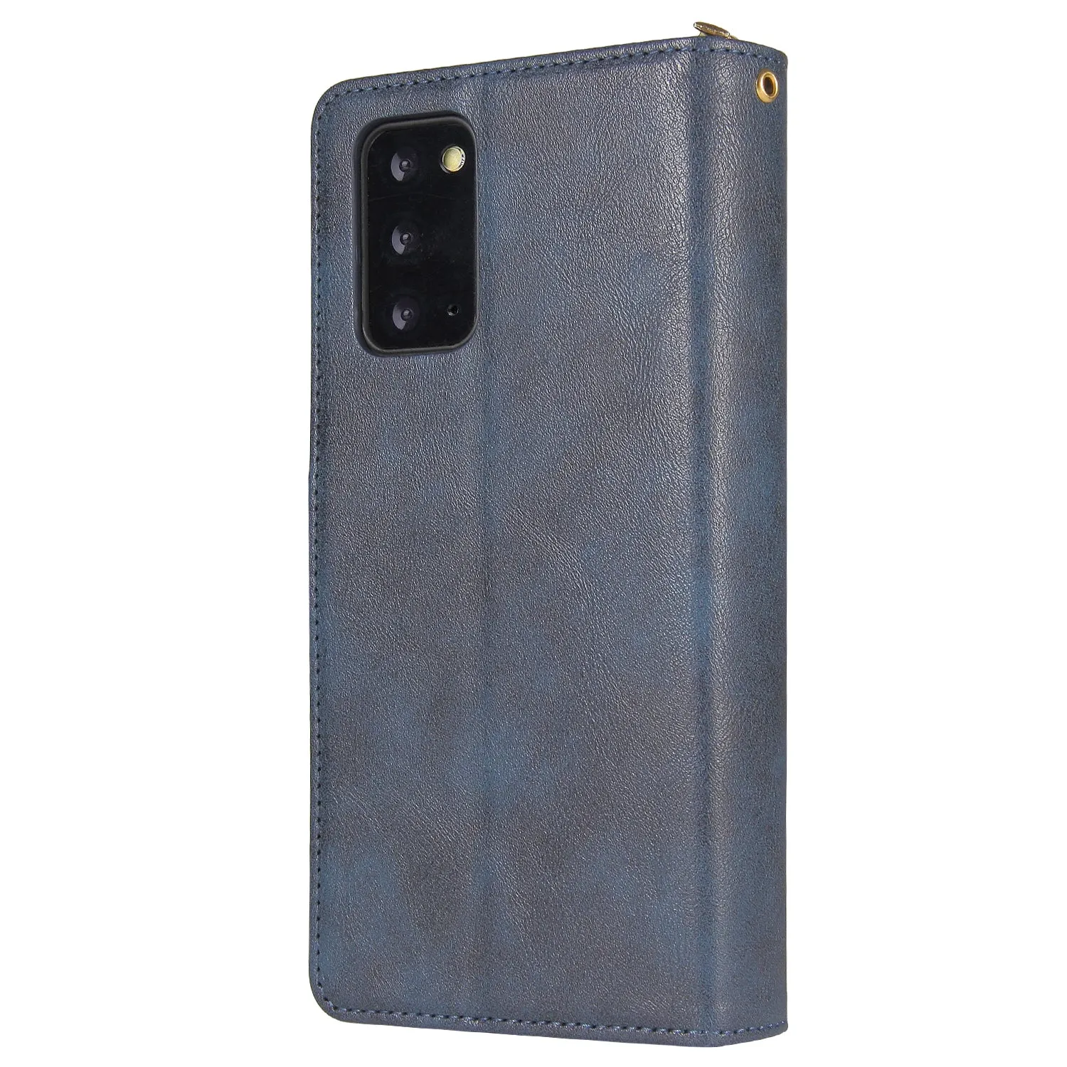 For Samsung A51 5G/A71 5G/Note 10 pro Pu Leather  Mobile Phone Cover Zipper Card Bag   Wrist Strap blue