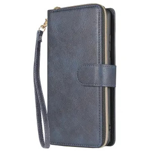 For Samsung A51 5G/A71 5G/Note 10 pro Pu Leather  Mobile Phone Cover Zipper Card Bag   Wrist Strap blue