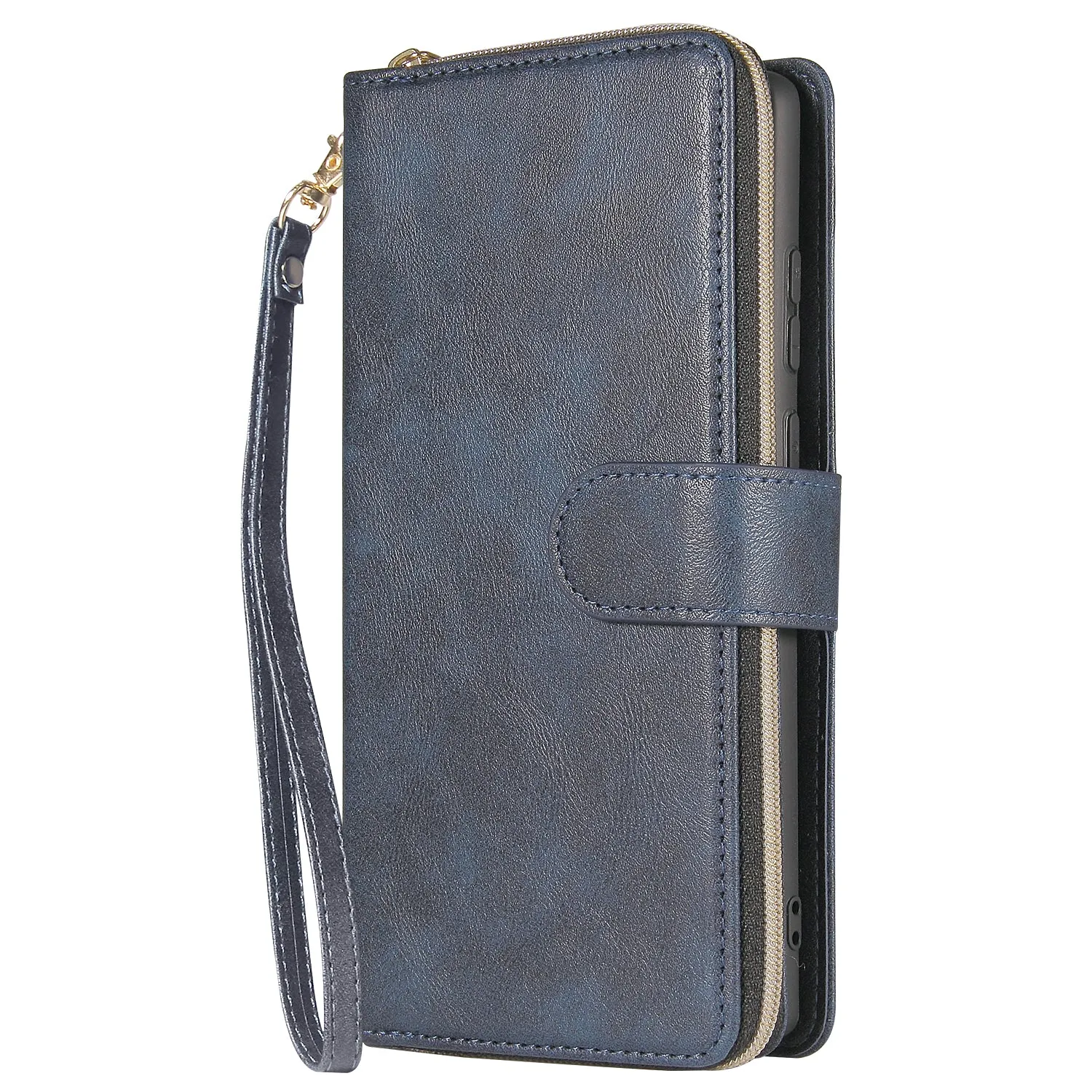 For Samsung A51 5G/A71 5G/Note 10 pro Pu Leather  Mobile Phone Cover Zipper Card Bag   Wrist Strap blue