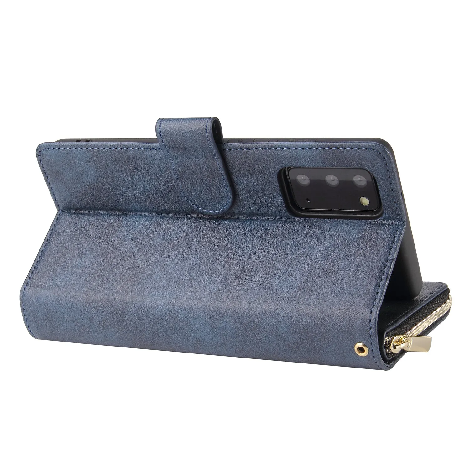 For Samsung A51 5G/A71 5G/Note 10 pro Pu Leather  Mobile Phone Cover Zipper Card Bag   Wrist Strap blue