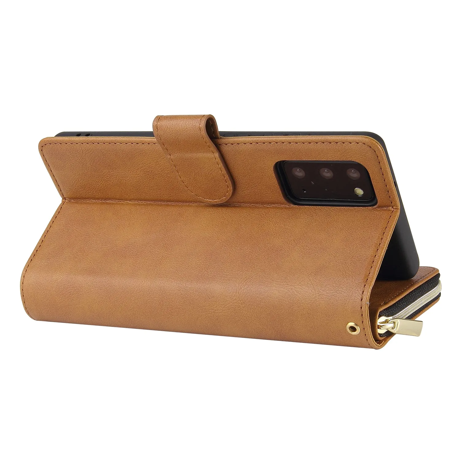 For Samsung A51 5G/A71 5G/Note 10 pro Pu Leather  Mobile Phone Cover Zipper Card Bag   Wrist Strap brown